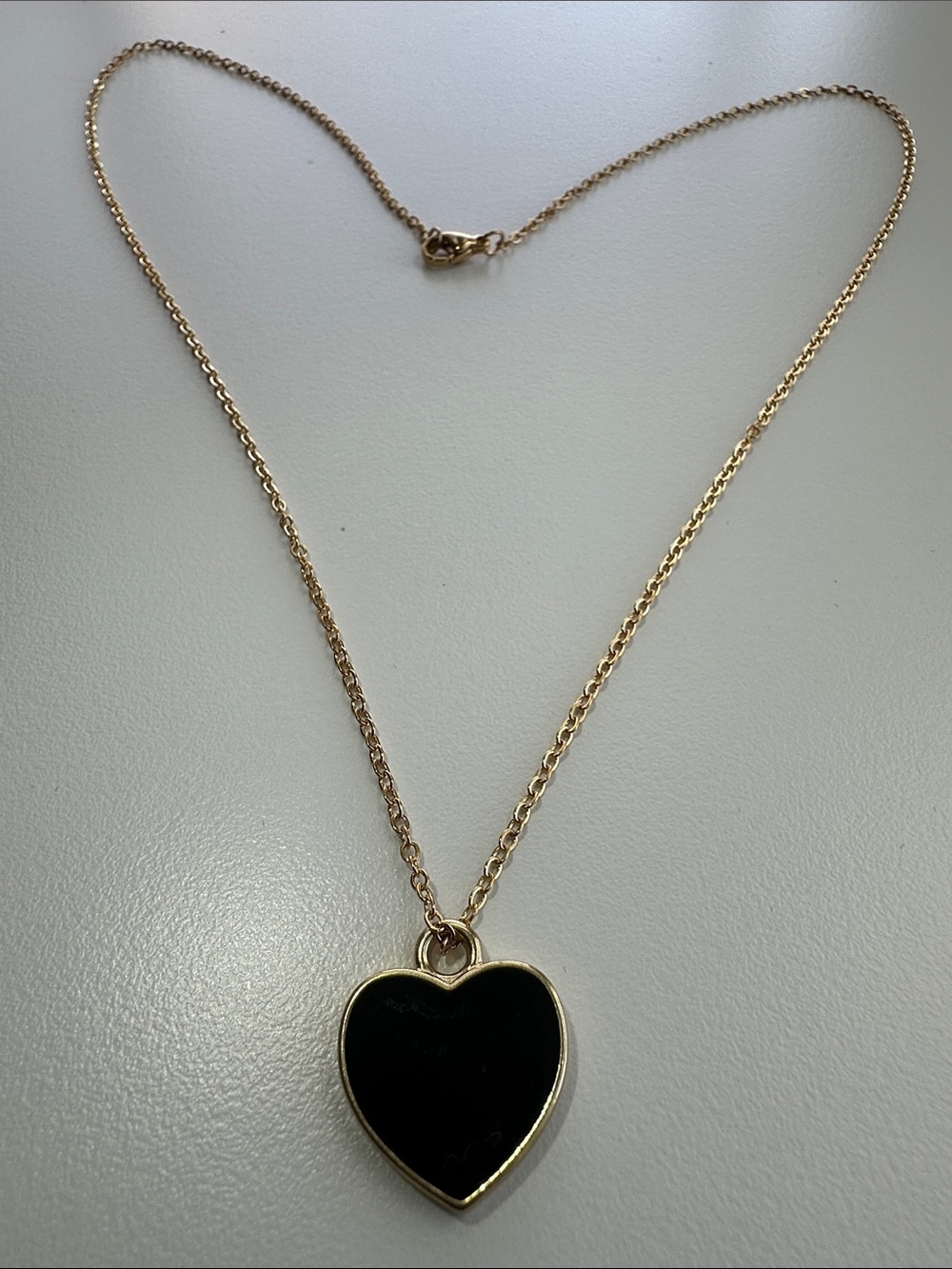 Gold Chain Necklace with Black Heart Pendant
